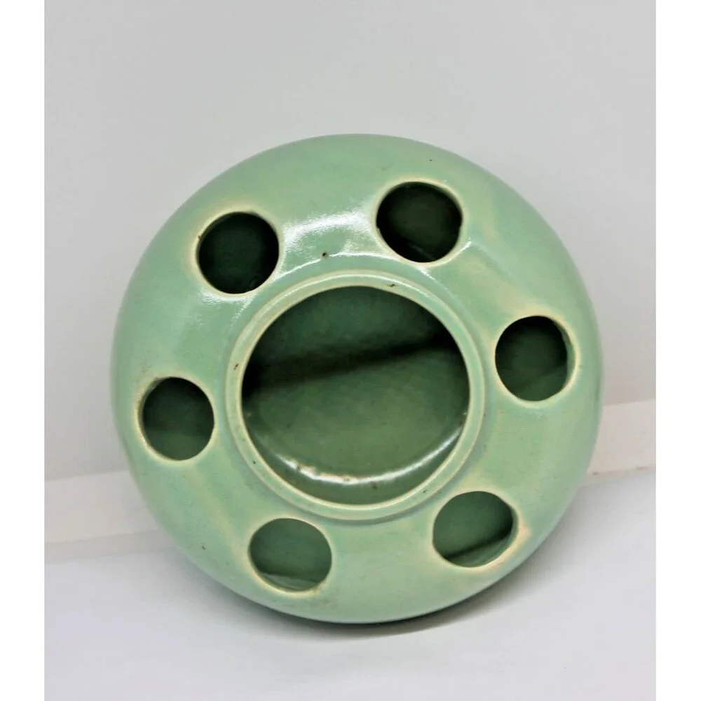 Vintage Pottery / Decorative Flower Frog Vase  Green 4.5